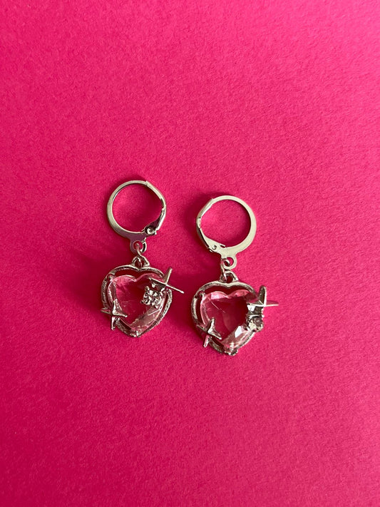 pink crystal heart y2k earrings