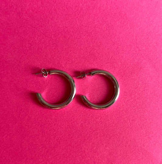 half cut silver statement hoops