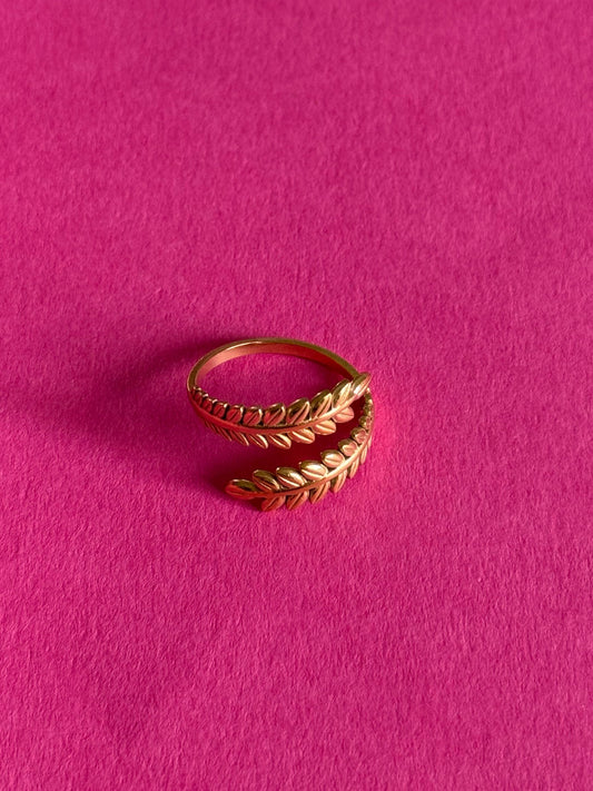 leaf gold adjustable ring