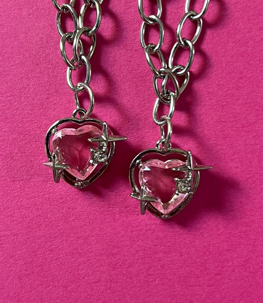 pink heart chained pendant