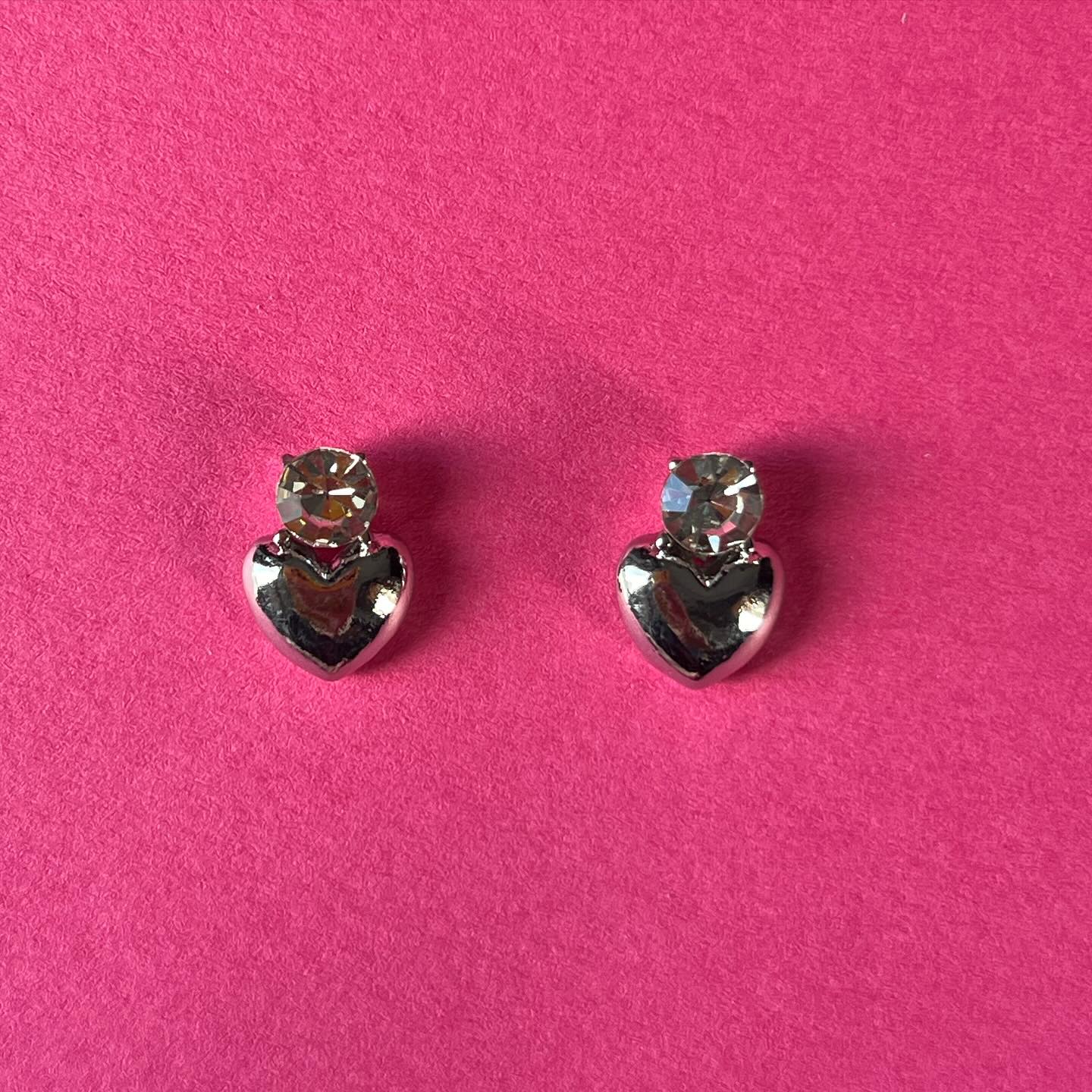 crystal heart silver earrings