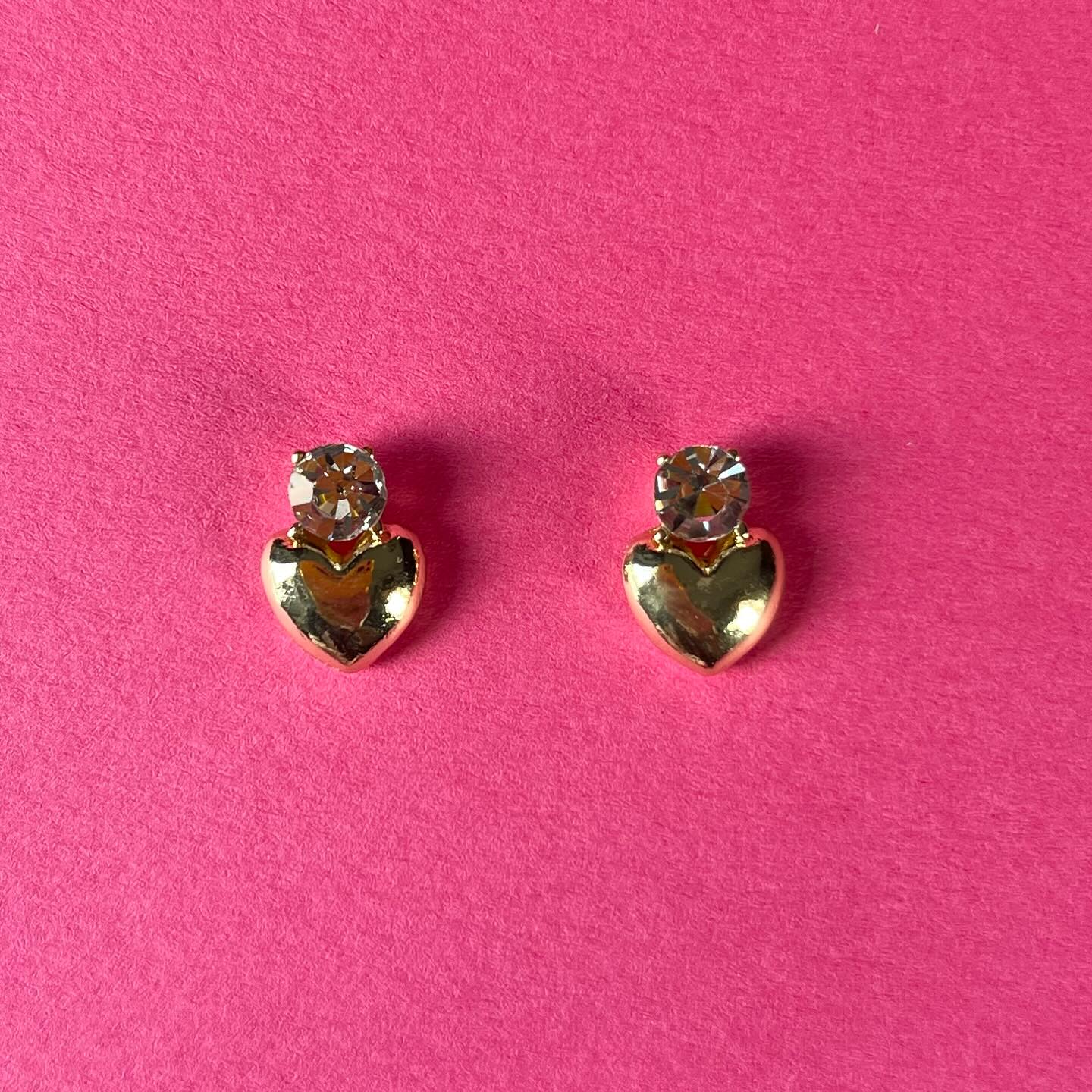 crystal heart gold earrings