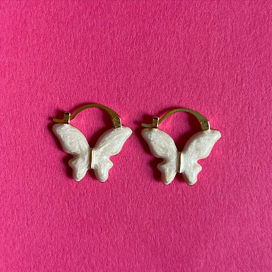 white butterfly stud earrings