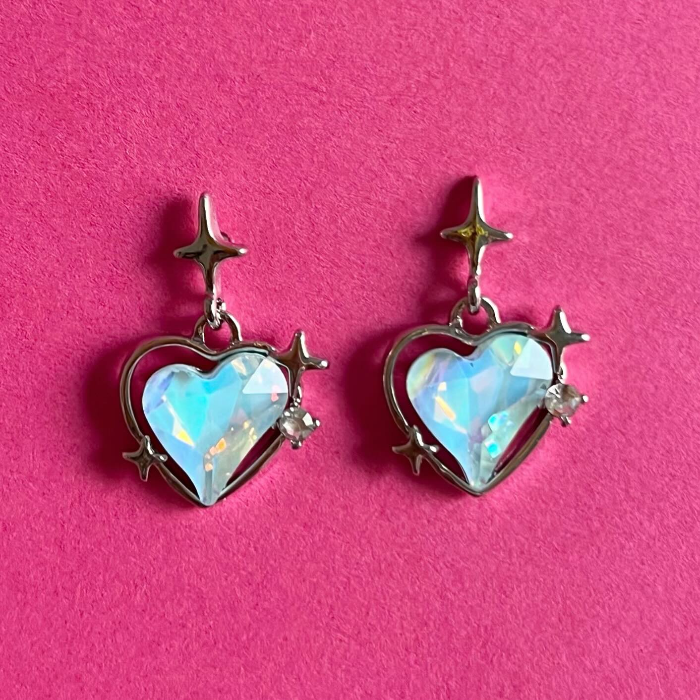 blue heart crystal earrings