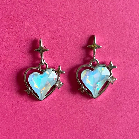 blue heart crystal earrings