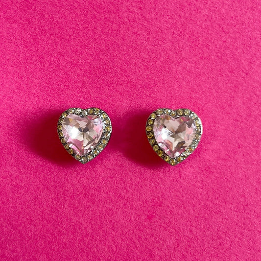 diamond heart pink earrings