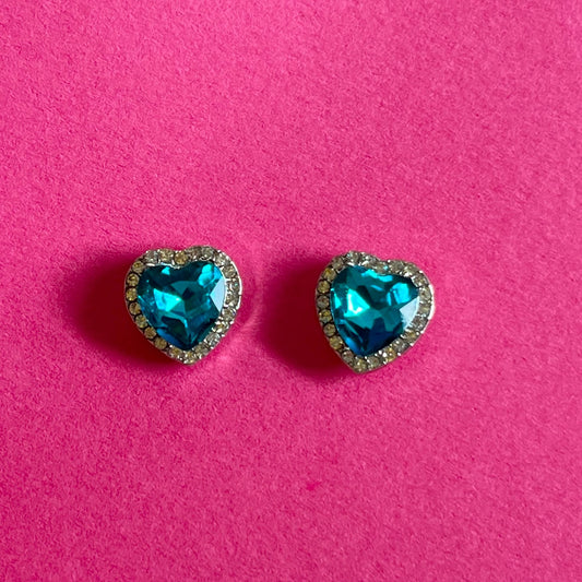 diamond heart blue earrings