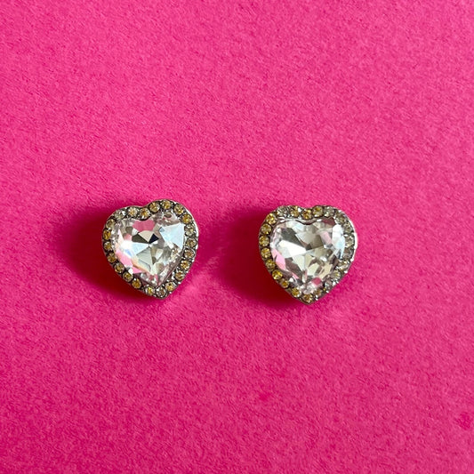 diamond heart white earrings