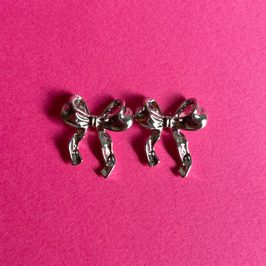 silver bow earrings