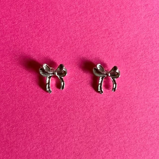 silver bow earrings