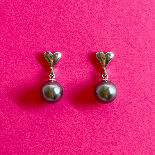 grey heart stud earrings