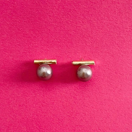 gold grey stud earrings