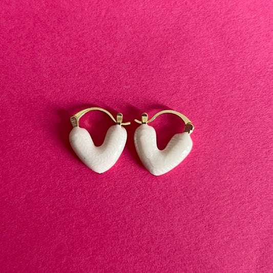 white heart stud earrings